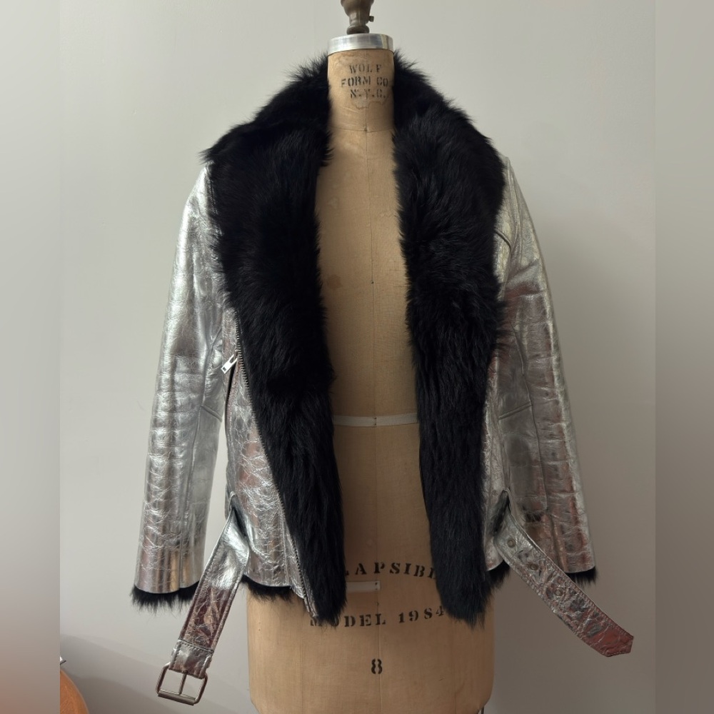 IRO Silver Shearling Leather Jacket - Picture 6 of 10